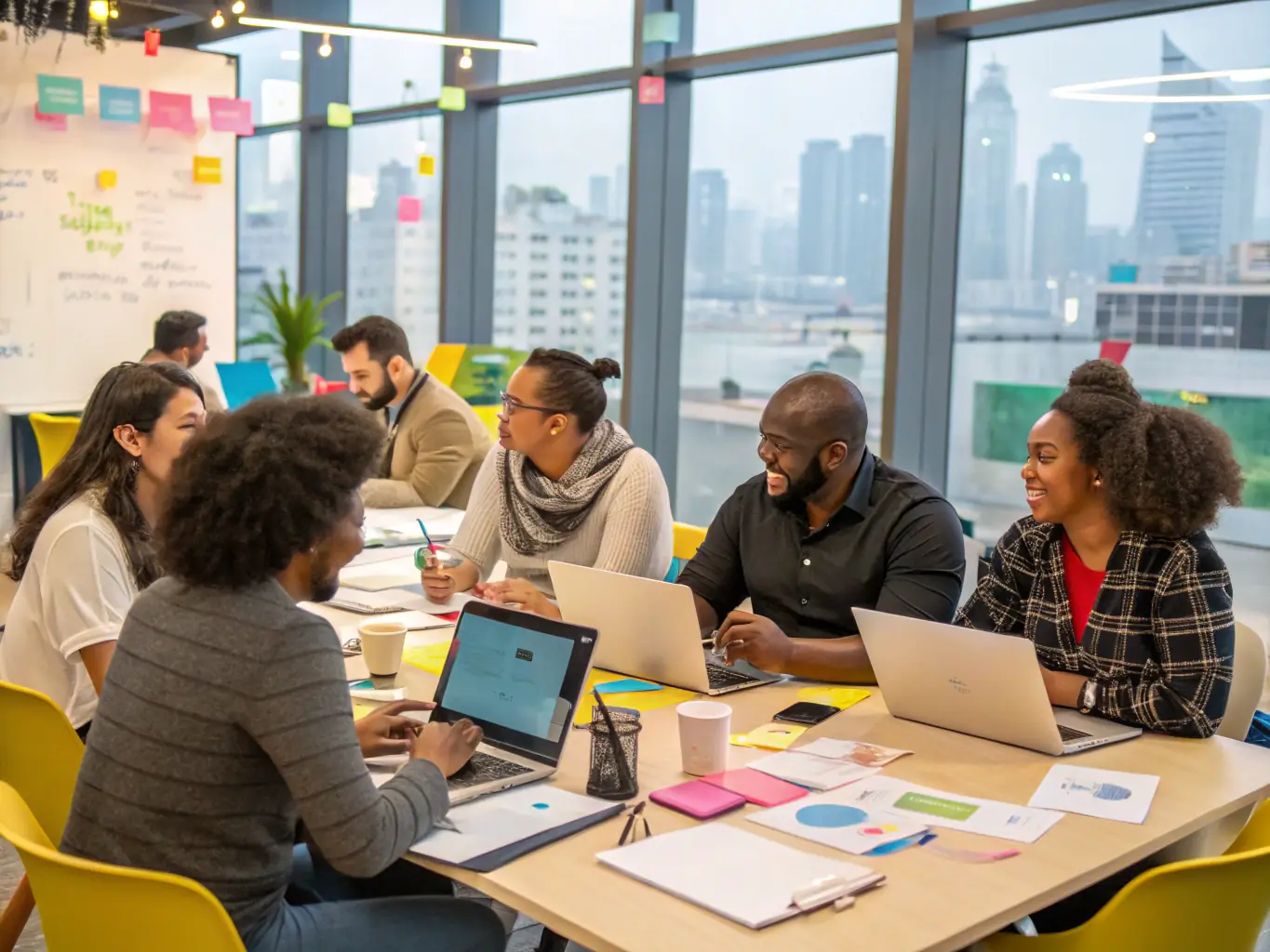 A diverse group of African entrepreneurs participating in a podcast discussion, sharing insights and experiences on overcoming challenges in their respective industries.